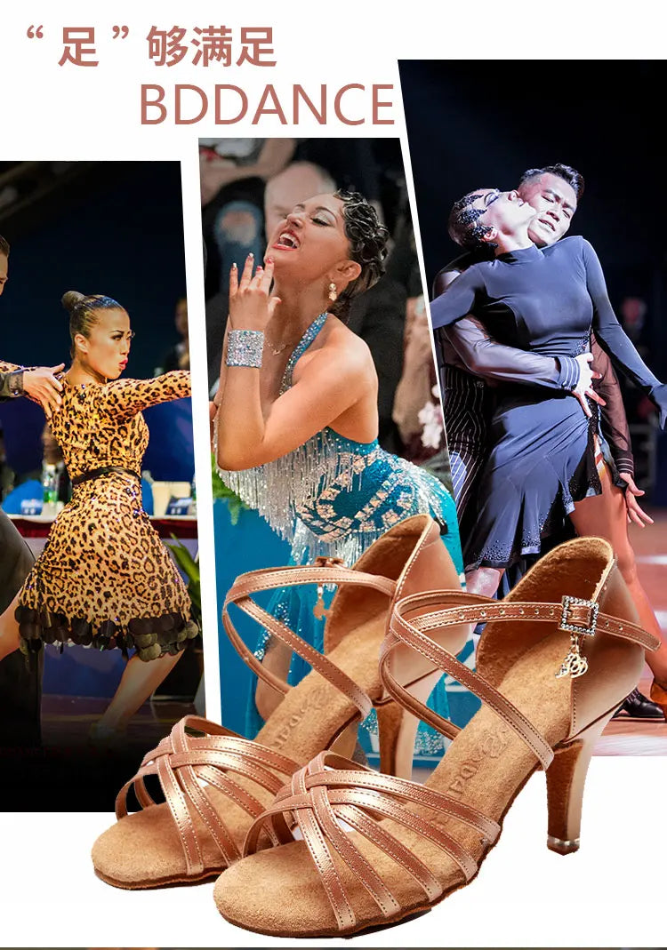 BD Latin Dance Shoes Authentic Female Soft-Soled Dancing Professional National Standard BDSALSA 216 Ballroom FREE BAG BDDANCE