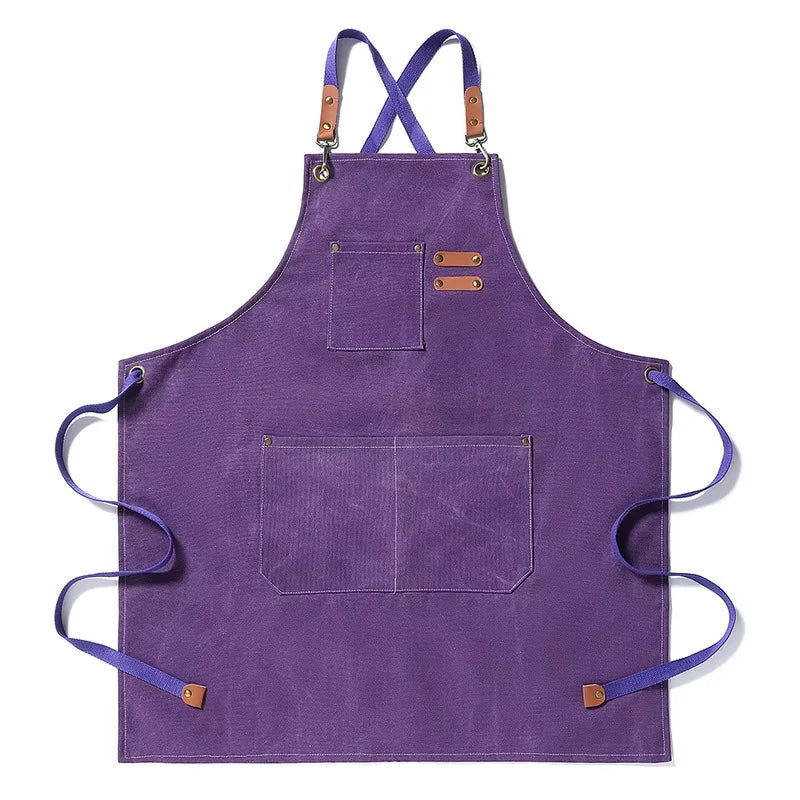 Kitchen Household Cooking Canvas Apron Can Wipe Hands Men Women Adult With Tool Pockets Oil-proof Waterproof Fashion Coffee Over