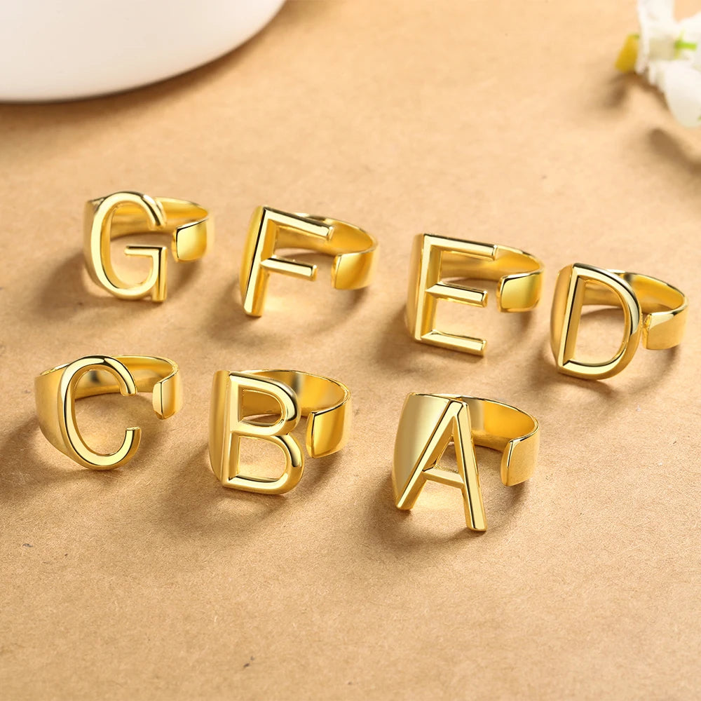 26 English Letters 925 Silver Ring Joint Fashion Personality Retro Index Finger Ring Opening 18K Gold Ring