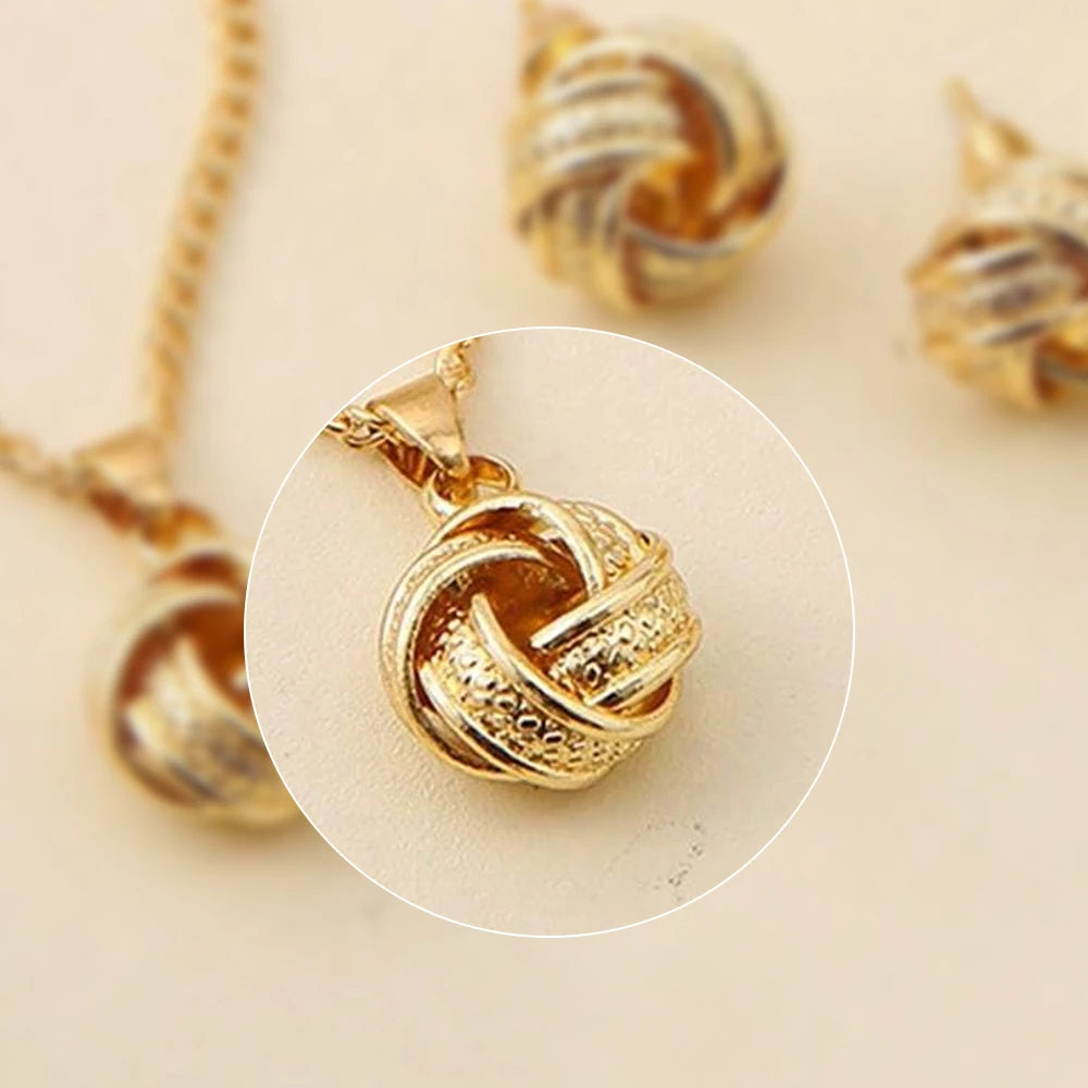 4pcs/set Twist Design Jewelry Set Simple Geometric MetalNecklace Stud Earrings Ring Set