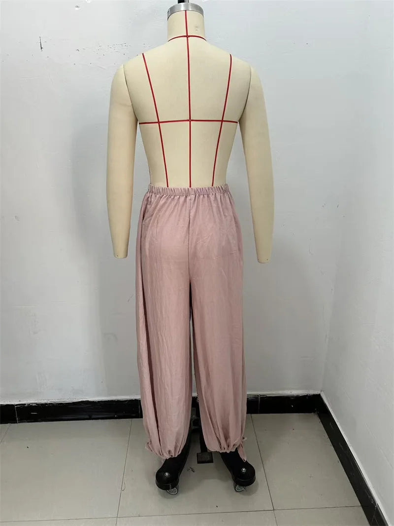 Women's Trousers New for Fall 2025 Pink Loose Pleated Decorative Trousers Casual Fashion Cute and Casual Personality Versatile