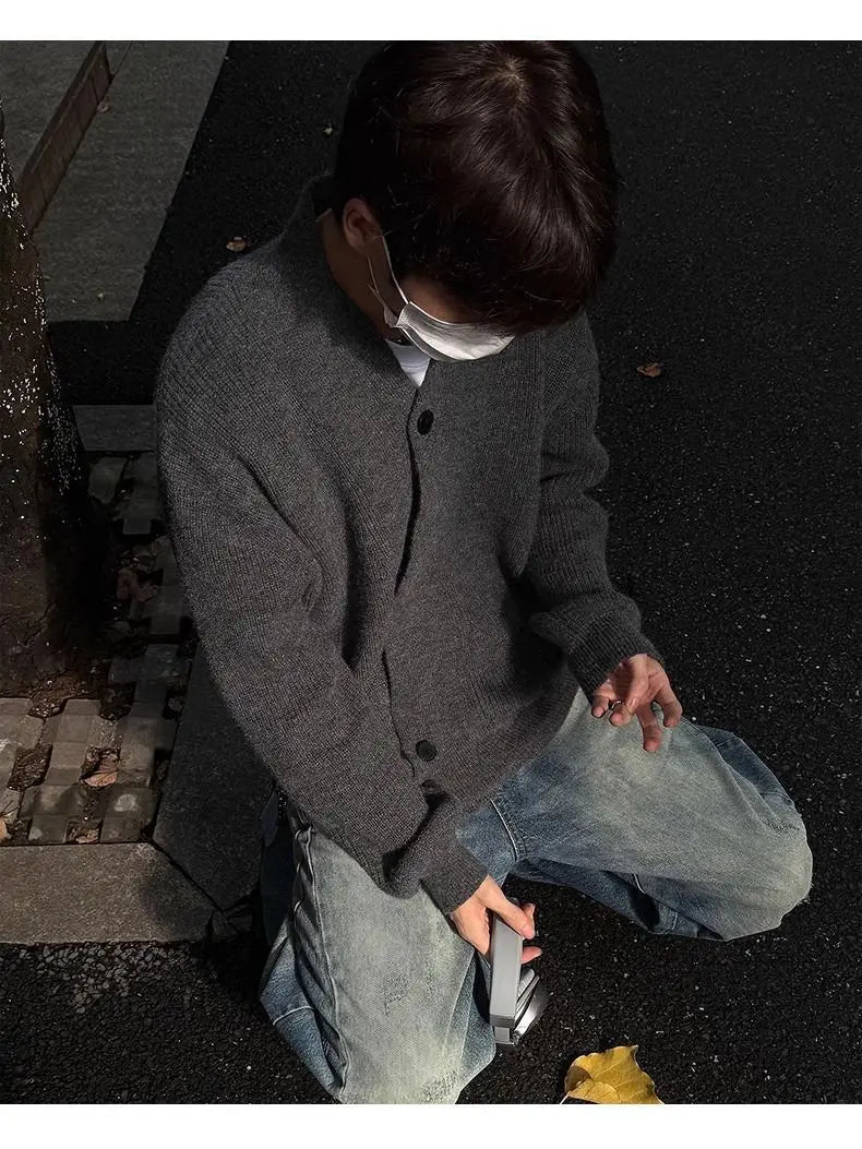 Sweater and Sweater Jacket Men's Autumn Cardigan Solid Color Versatile Relaxed Lazy and High-end Top Couple's Jacket