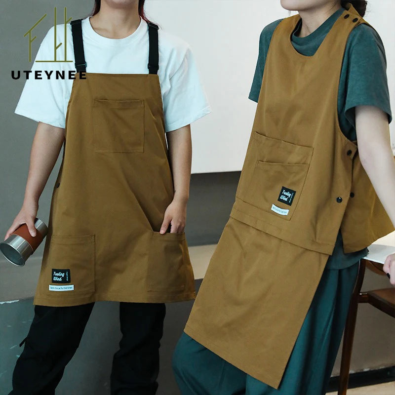 Kitchen Catering Cafe Work Waterproof Apron with Pockets Stain-resistant Detachable Men Women Hairdressing Barista Apron Vest