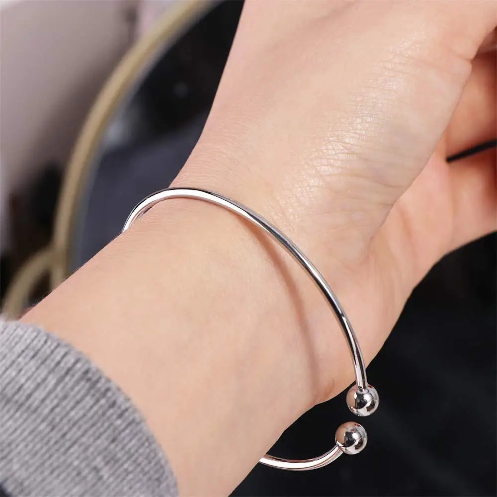 1pc Smooth Solid Bead Bracelet Cufflinks Bangles For Women Man Wedding Engagement Party Jewelry