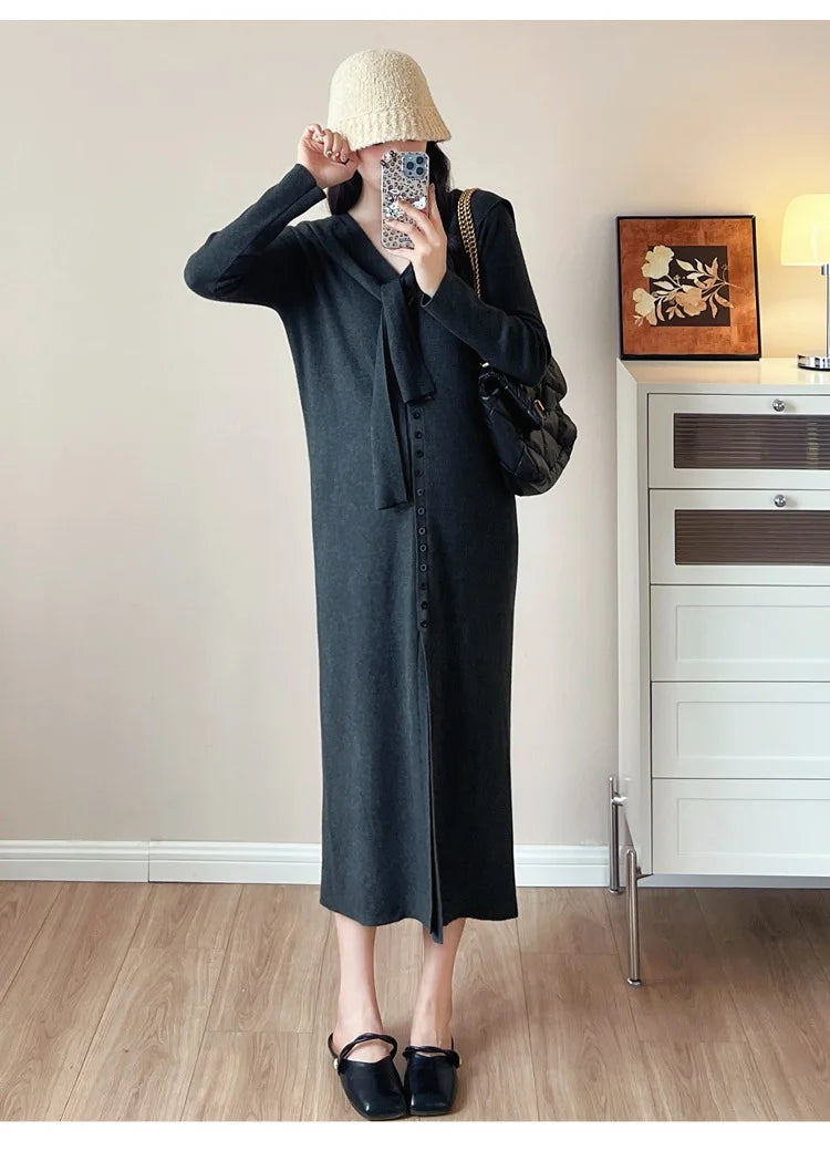 Maternity Dress for Pregnant Women  Knit Sweater Dress Cozy Loose Fit Elegant Autumn Pregnancy Outfit with Relaxed Vibes