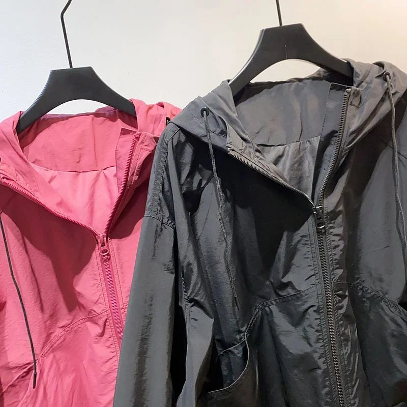 Jackets Women Hooded Summer Sun-proof Zipper Coats Thin Loose See Through Outerwear Breathable Outwear Lightweight Clothes