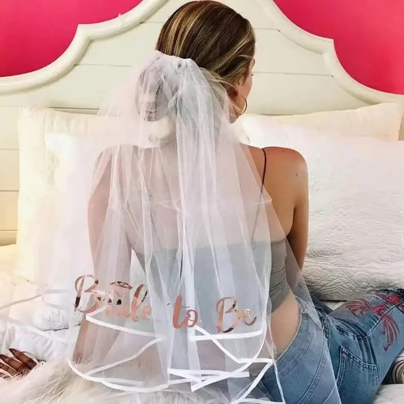 Custom Your Name Bride to Be white short Veil Bachelorette Hen Party bridal shower beach rustic Wedding decoration Future Gift