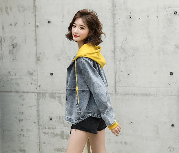 Outerwears Embroidered Spring Autumn Hooded Female Jeans Coat with Print Graphic Women's Denim Jackets Luxury Low Price Harajuku