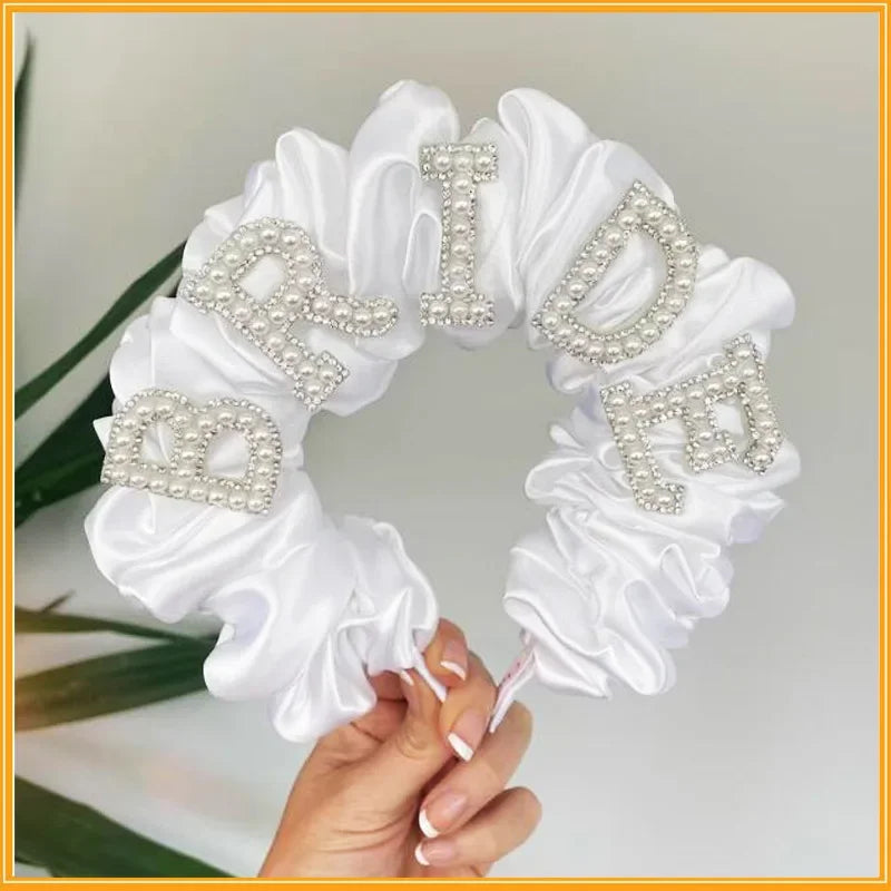 Bridal Hairband Pearl Crown with Headscarf Bride To Be Luxury WIFEY Hair Accessories Wedding Engagement Dinner Decoration Gift