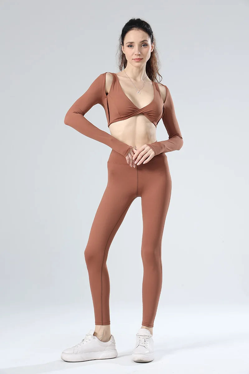 Long Sleeved Fitness Bra for Women, Chest Cushion Top, Comfortable and Sexy Bra, Brocade Ammonia, New Fashion