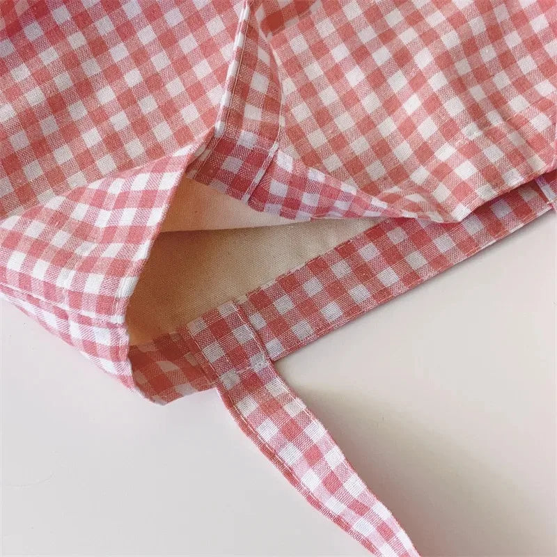 Portable Women's Bento Handbags Simple Plaid Ladies Small Tote Purse Shoulder Bags Retro Female Cloth Reusable Shopping Bag