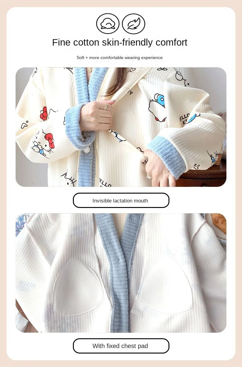 Maternity Sleepwear Nursing Nightwear Long Sleeve Robe Loose Fit Pregnant Women Homewear Winter Comfortable Fleece Nightwear