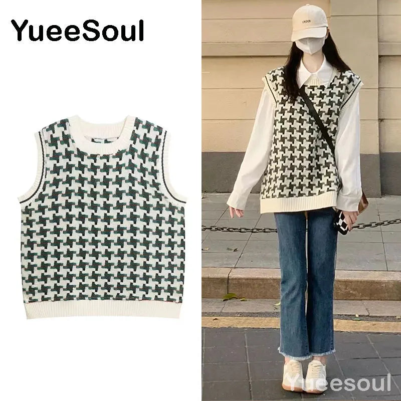 Sweet Kawaii Sweater Vest Printed Sleeveless Casual Outerwear Knitted Waistcoat 2023 Vintage Y2K Spring  E Girl Pullovers Tops