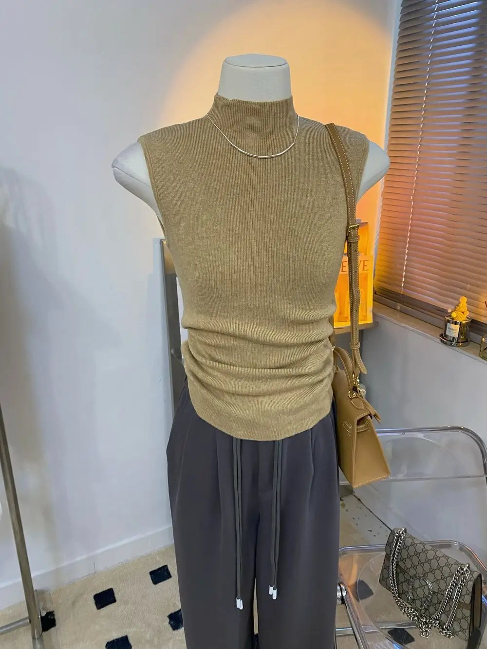 Sweater Vests Women Simple Half High Collar Fashion Autumn Basic Slim Sleeveless Sweaters All-match Ulzzang Leisure Knitting Ins