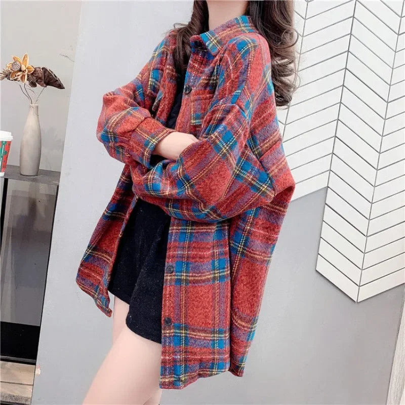 Jacket for Women Check Spring Autumn Vintage Coats Woman 2025 Trend Luxury Long Sleeve Casual Clothing Promotion Youthful Offer