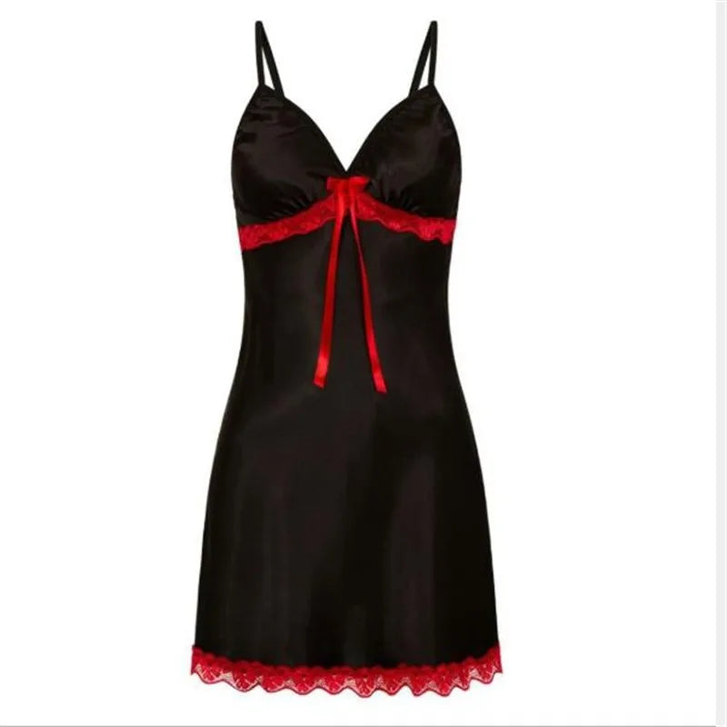 Women's Sleep dresses Lounge Nightgowns Underwear European American New Silk Imitation Lace Bow Strap Sleeping Sleepshirts Dress