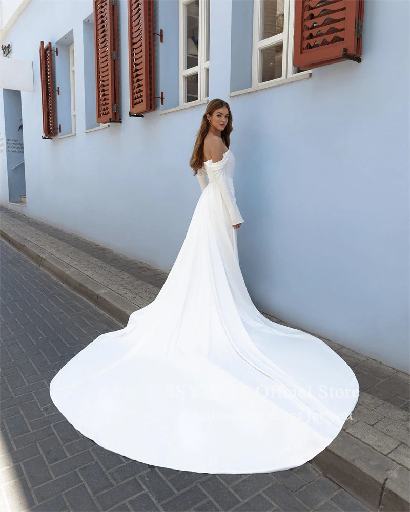 Beach Wedding Dresses For Bride Removable Long Sleeves Mermaid Wedding Gowns for Bride High Slit Custom Princess Bridal Gown