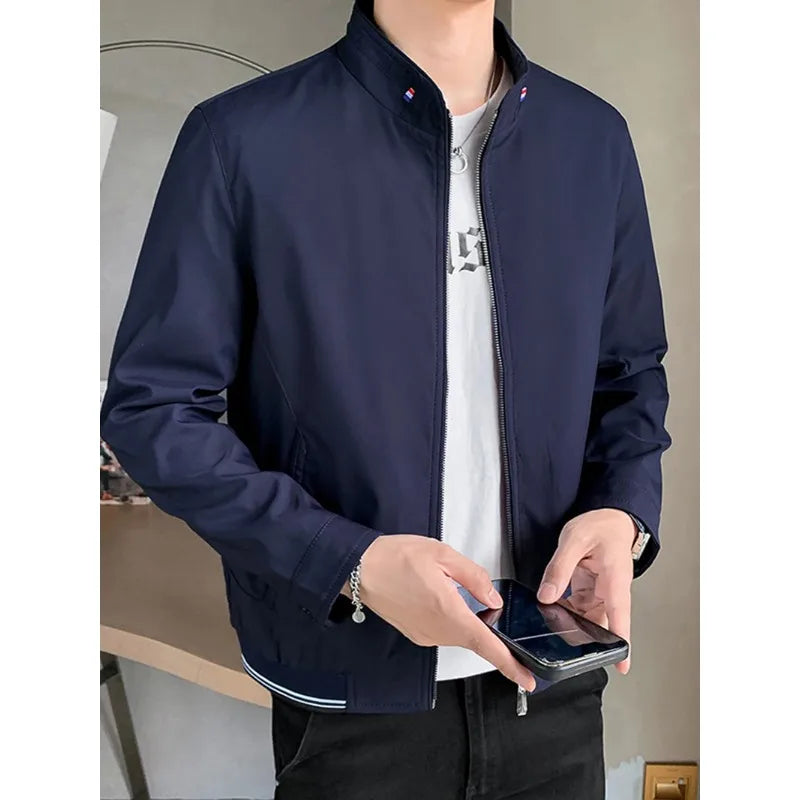 Blazer Jacket Men Casual Jacket Spring Autumn Workwear Stand Collar Zip Up Coats Men Lightweight Business Style Outerwear