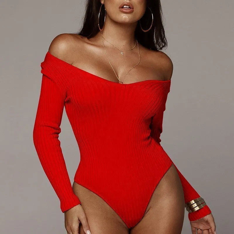 Sexy Women Bodysuit  Long Sleeve Slim Fit Casual Knitted Bandage Body Top Ladies Long Sleeve Leotard Stretch Autumn Romper