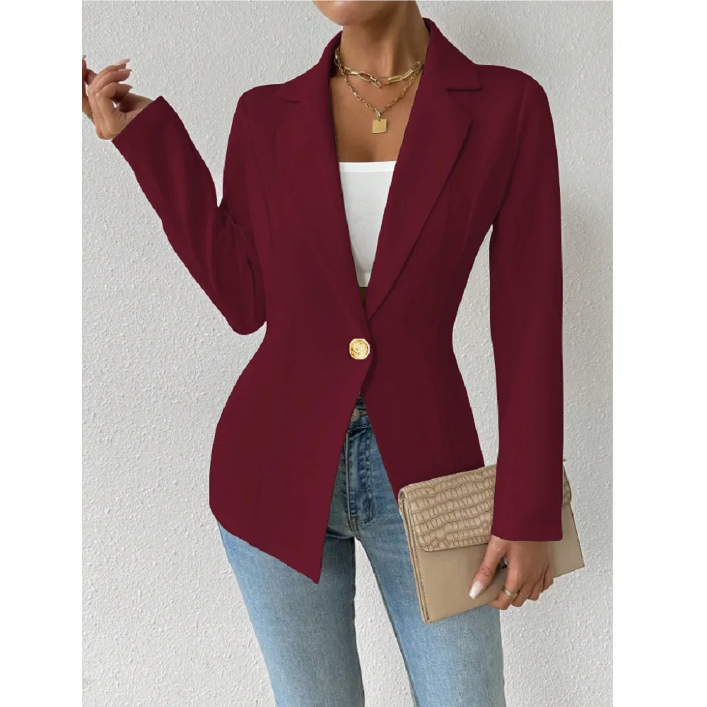 Women's Elegant Blazers Long Sleeve Solid Formal Blazer Ladies Office Work Set Single Button Outerwears Jackets Coat