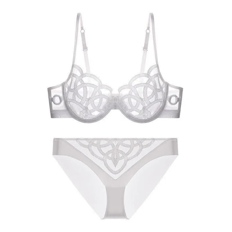 Women's Sexy Underwear Bra Female Hollow Out Thin Cotton Rabbit Ear Cup Soft Breathable Gathering Lace Large-sized Bra Everyday