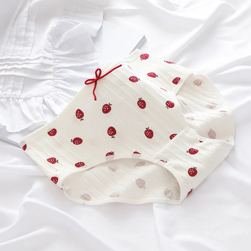Cotton Panties Female Underpants Sexy Women Underwear Soft Lingerie Lace Up Briefs Strawberry Hearted Printed Pantys
