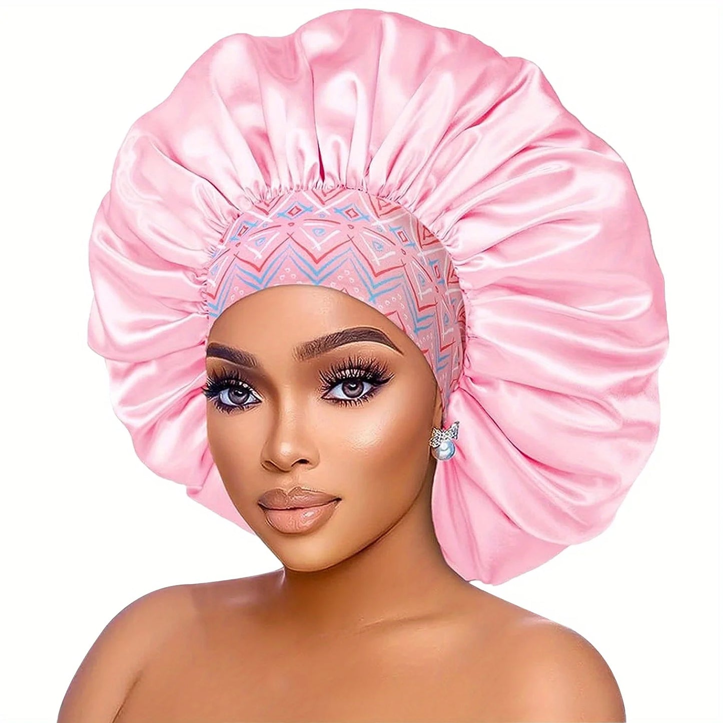 Women's Fashion Bonnet Flower Printed Hair Hat with Wide Edge Elastic Silk Smooth Satin Face for Daily Home Sleep Hat