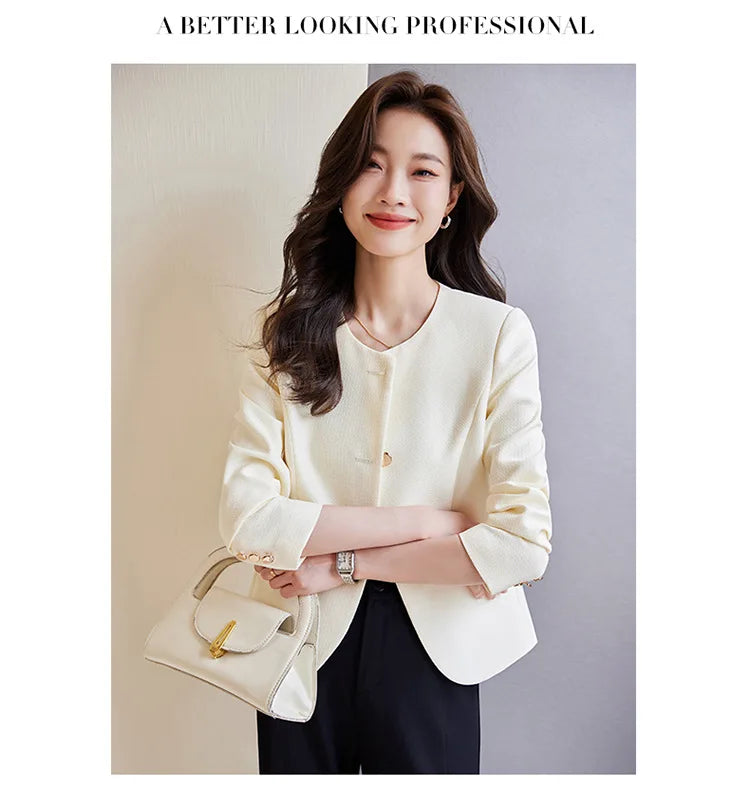 High quality blazer for women short jacket single breasted O neck spring autumn elegant office clothes pink yellow blue white