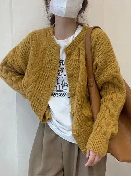 Ladies Sweaters Winter Button Kawaii Knitted Top for Women Yellow Cute Cardigan Designer Y2k Fashion Korea Korean Luxury Jumper