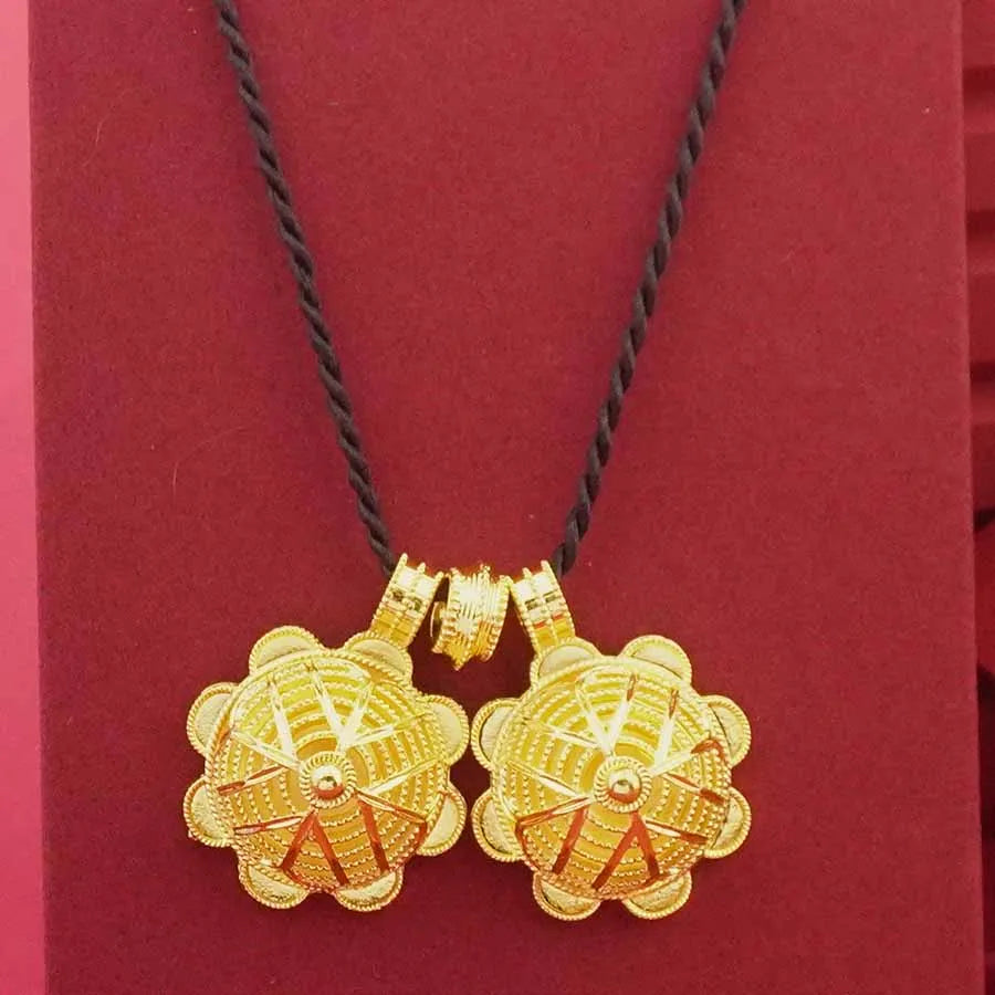 Classic 24K gold-plated jewelry necklace, bracelet, ring, earring flower design women's Habesha wedding gift Ethiopia set