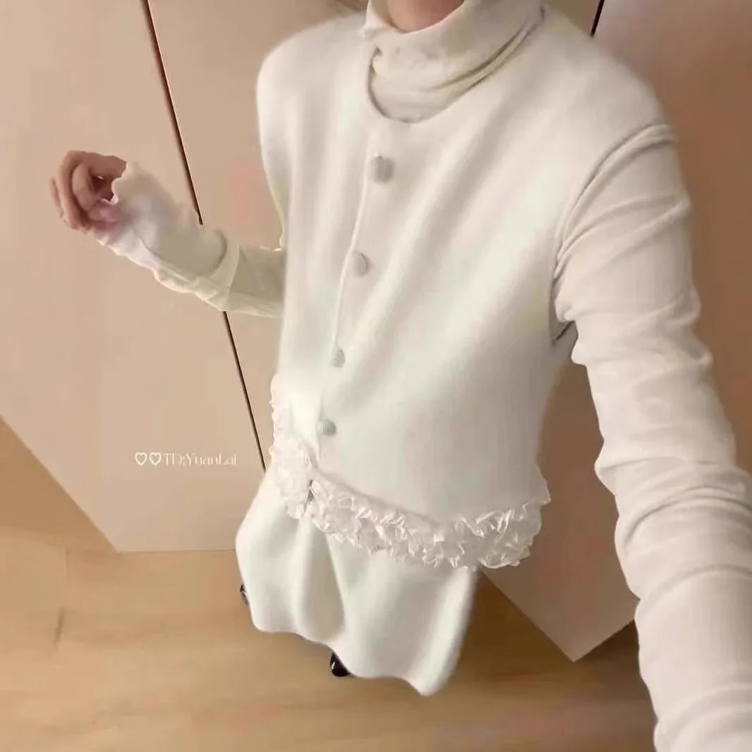 Sweater Vest 2025 Winter New Korean Temperament Splicing Lace Thickened Women's Winter Sweatshirt