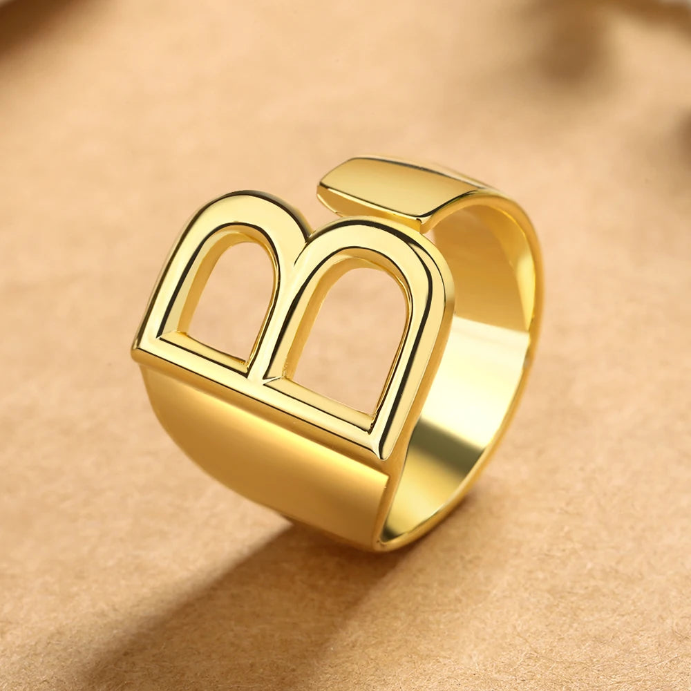 26 English Letters 925 Silver Ring Joint Fashion Personality Retro Index Finger Ring Opening 18K Gold Ring