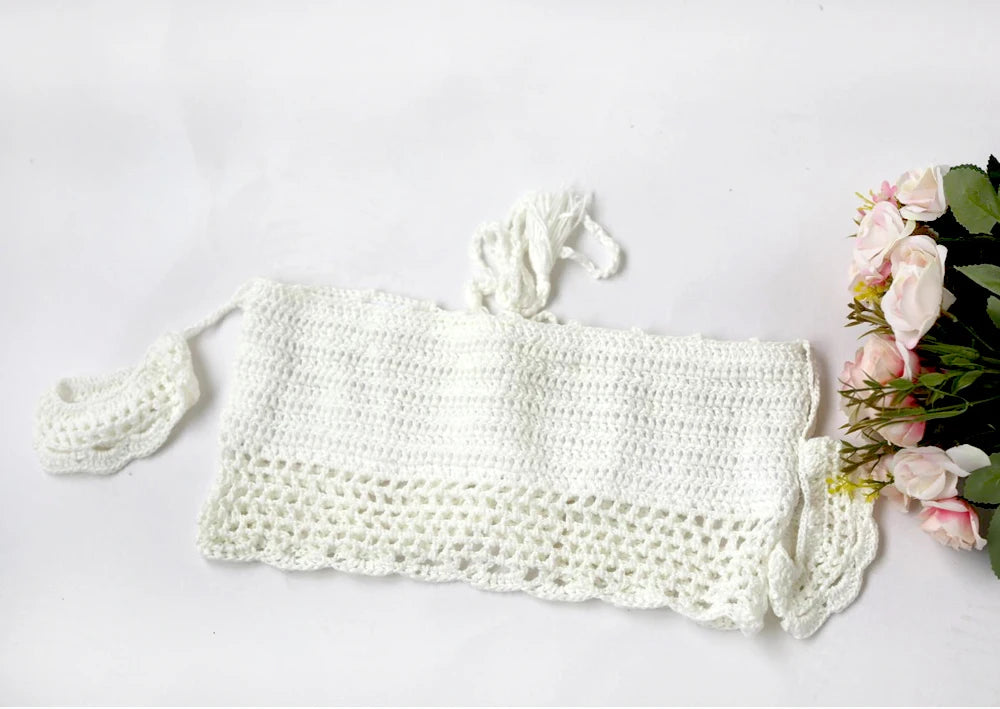 Knitted Bra&Linen Cotton Three-Layer Lace Boho Style Dress Two-Piece Set Photography Dress For Women Photography Props Dress