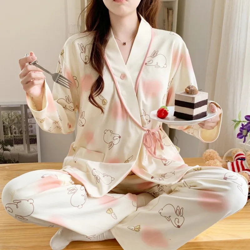 Menstrual Wear Spring, Fall and Summer Thin Postpartum Sweat Absorbent Maternity Pajamas Adjustable Breastfeeding Home Wear