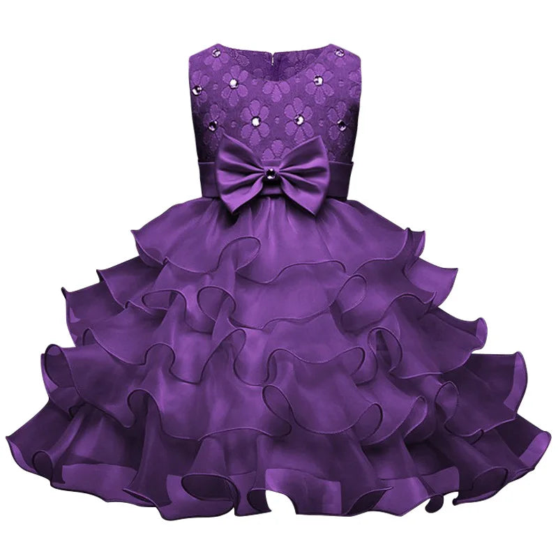 Girls Elegant Dresses Flower Tutu Cake Dress Baby Gown Vestidos Wedding Party Kids Clothes Birthday Ceremonial Baptism Ball Gown