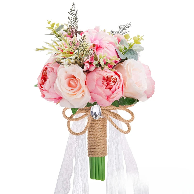 30CM Wedding Decoration Bridal Holding Flowers Artificial Roses Bundle Home Decoration Photography Props Silk Flowers