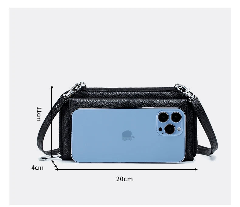 New Women Handbags Female Genuine Leather Shoulder Bags Multi Functional Large Capacity Crossbody Bags Touch Screen Phone Bag