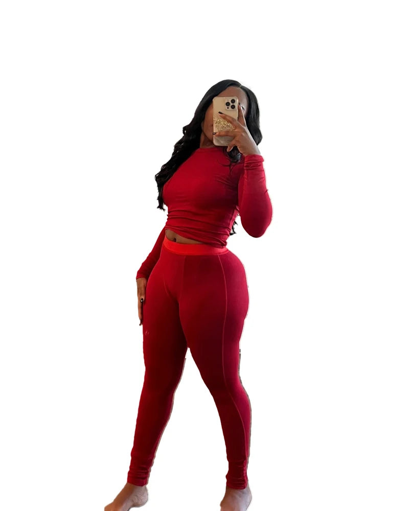 Elastic Yoga Outfits Lounge Sets for Women Autumn 2 Piece Set Ladies Activewear Basic Ribbed Long Sleeve Casual Jogging Suit