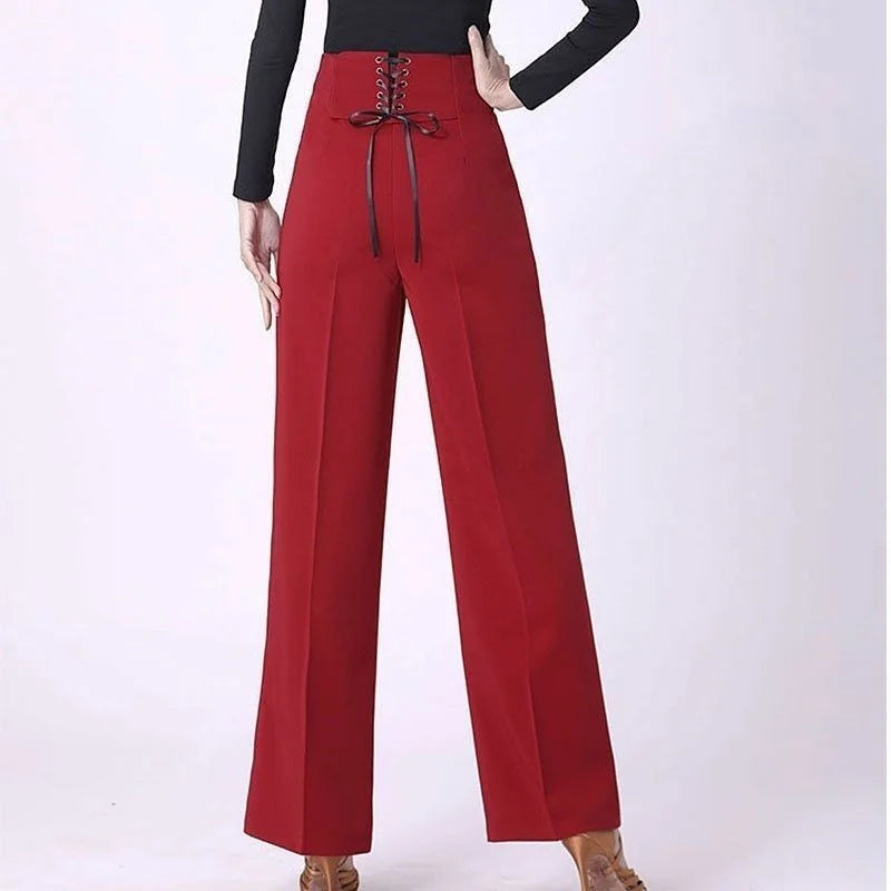 Women Trousers Latin Dance Pants Modern Dance Ballroom Dancing Wide-Leg Pants Ladies High Waist Casual Loose Chiffon Trousers