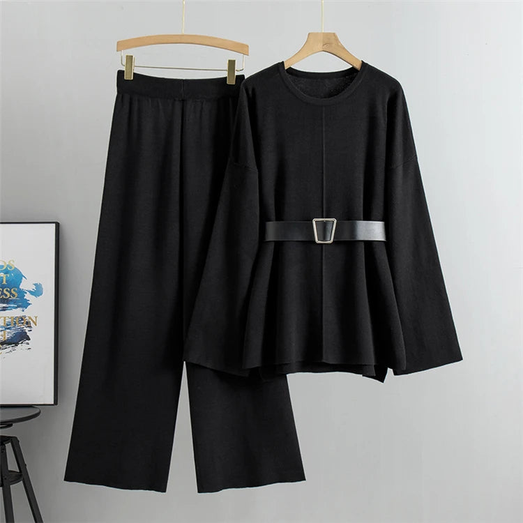 Women's suit Knitted 2 pieces Set Tracksuits Women Thick Casual Loose Sweater+Ankle-Length Pants Warm Suits Fashion Autumn 2025