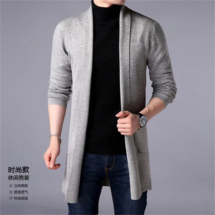 Sweater Coats Men New Fashion 2025 Autumn Men's Slim Long Solid Color Knitted Jacket Fashion Men's Casual Sweater Cardigan Coats