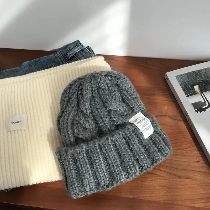 New Hat Women's Coarse Knitted Knitted Wool Hat Autumn and Winter Versatile Big Head Circumference Green Loose Ins Trendy F
