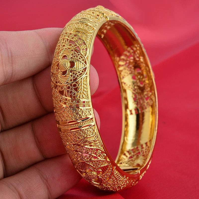 Dubai Wholesale Gold Color Bangles For Women Indian Charm Bracelet Jewellery Arabic Wedding Party Banquet Gifts