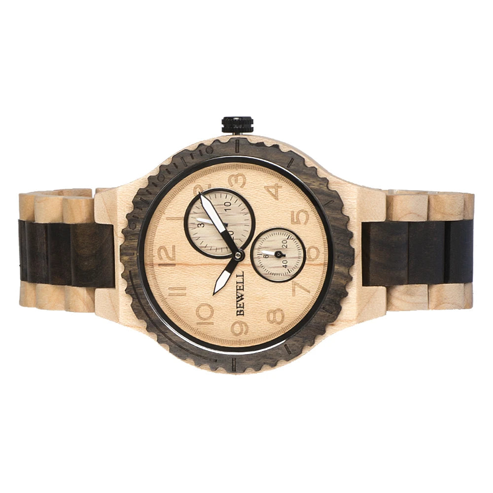 Wood Watches for Men Analog Quartz Date Retro Handcraft Lightweight Wooden Wristwatch