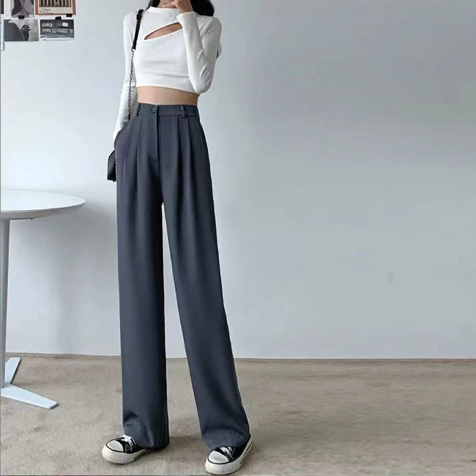 Trousers for Women Summer Women's Suit Pants 2024 White High Waist Fluid Korean Style Wide Leg Palazzo Straight Fashion Casual