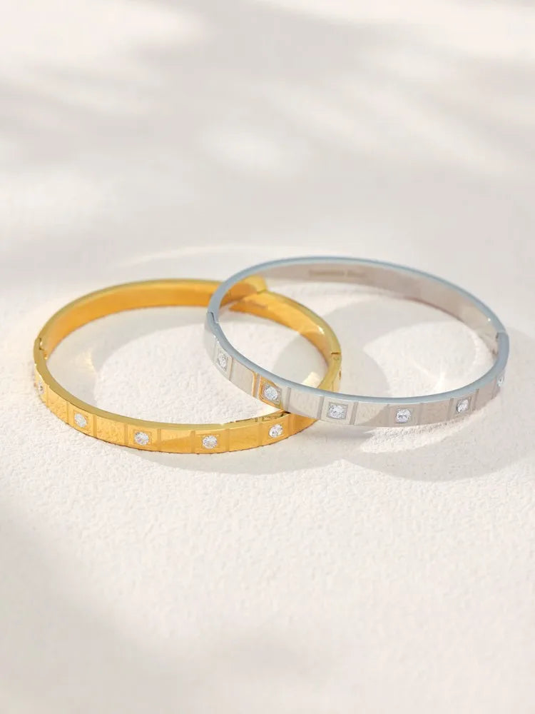 Stainless Steel Bracelet Bangle For Women Men 18k Gold Plated Inlaid Shiny Zircon Openable Unisex Bracelets Bangles Couples Gift
