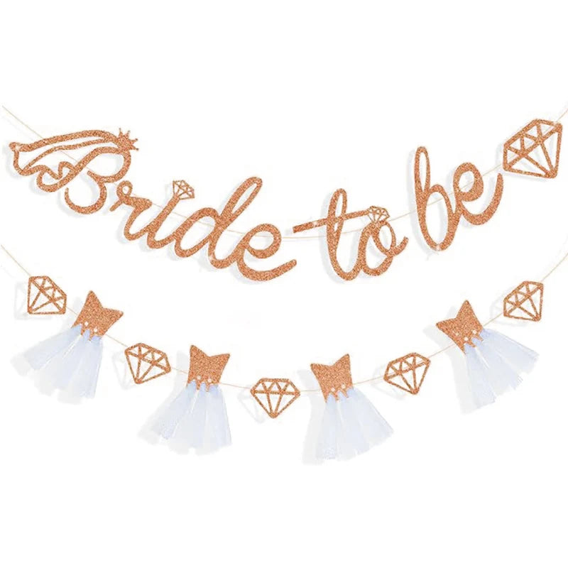 1set Rose Gold Glitter Bride to Be Banner Engagement Wedding Bridal Shower Bunting Garland Decor Bachelorette Hen Party Supplies