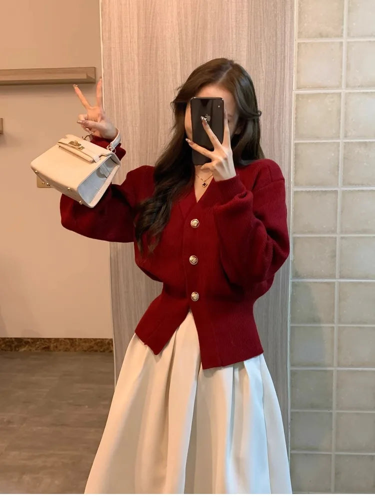 Sweater Cardigan Women's Coat Fashionable Waist-hugging and Slimming Christmas and New Year Festive Top