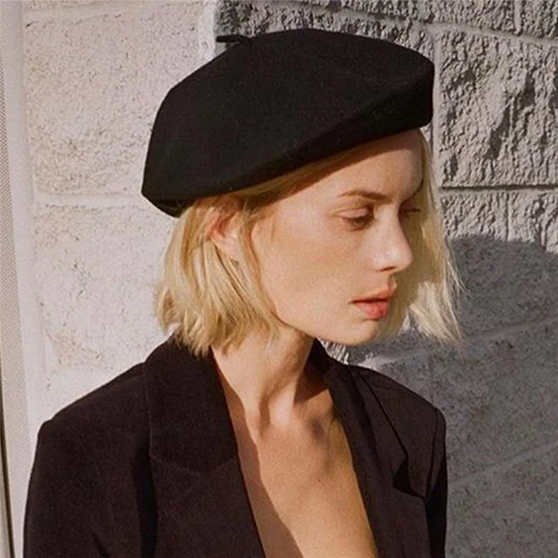 HOES-Beret Hat For Women French Style Beanie Winter Fashion Warm Wool Lining Knit Cap Fashionable Artist Winter Hat