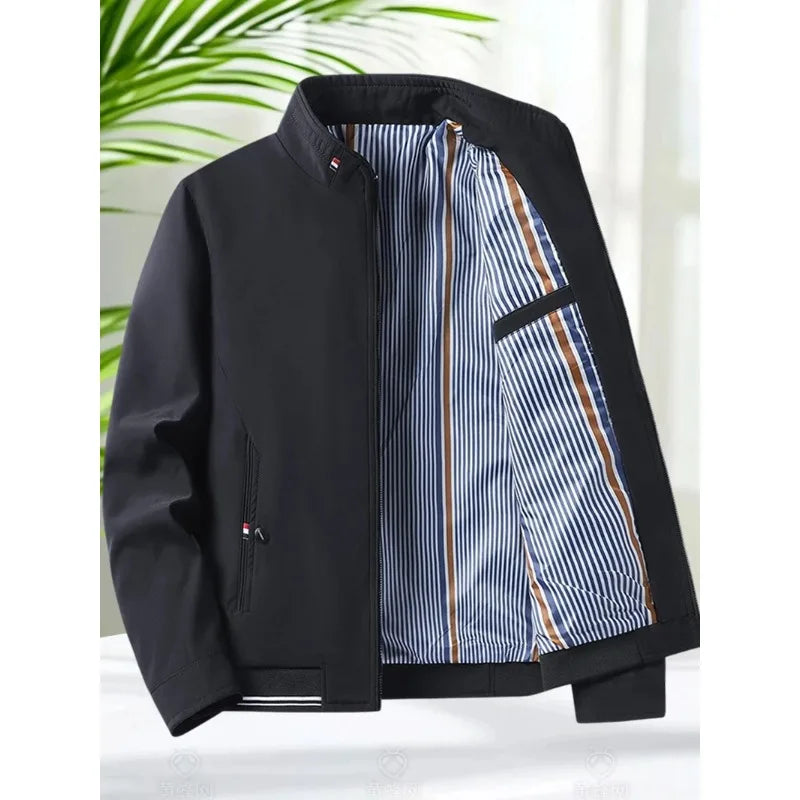Blazer Jacket Men Casual Jacket Spring Autumn Workwear Stand Collar Zip Up Coats Men Lightweight Business Style Outerwear